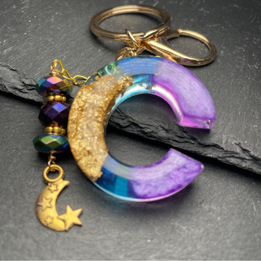 Custom Made Purple And Blue Letter C Keychain - Picture 2 of 11